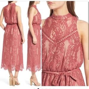WAYF Rust Lace Sleeveless Midi High Neck Dress Women's Size L